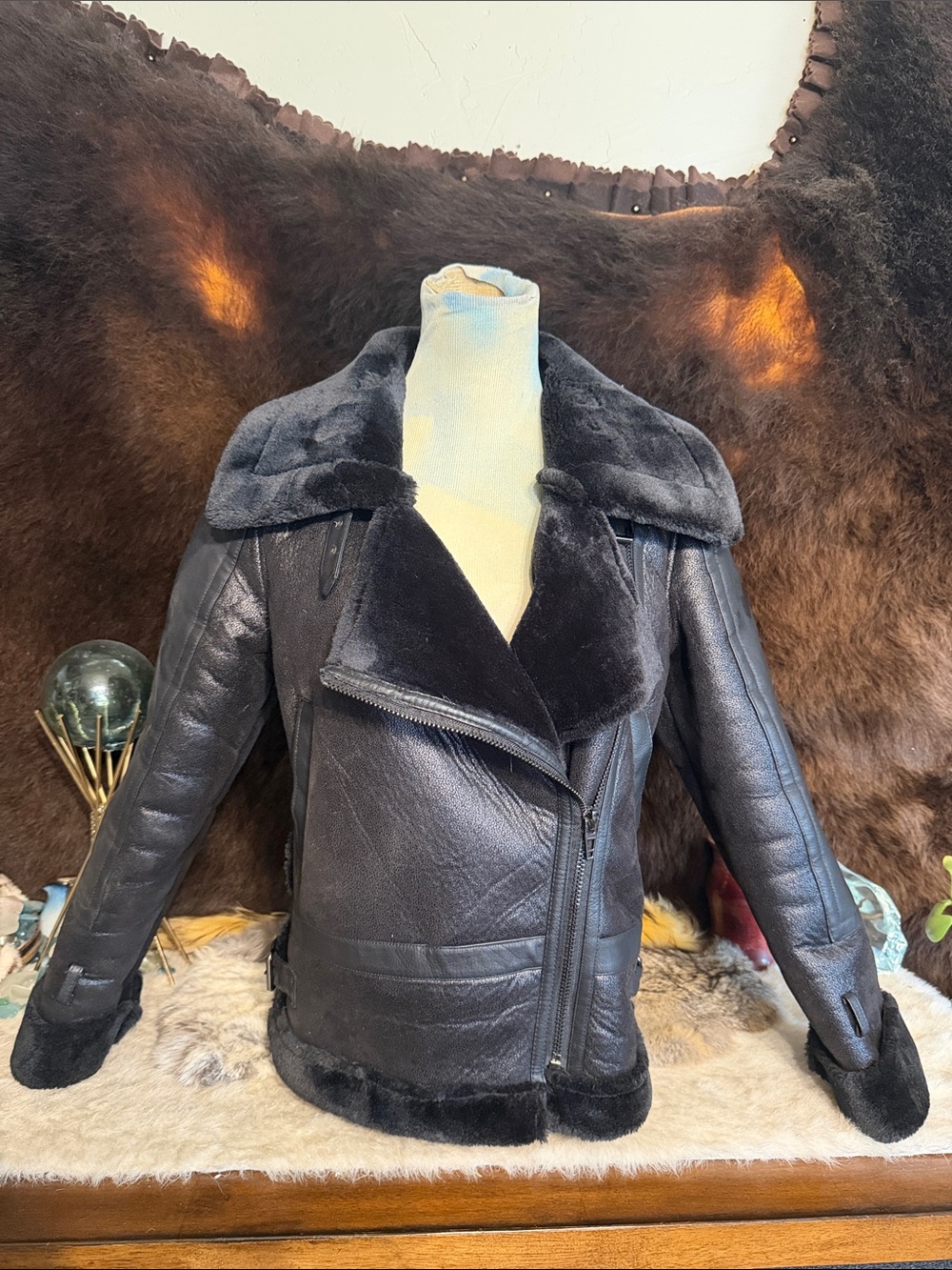 Blank NYC Black Faux Shearling Moto Jacket XS (1450)